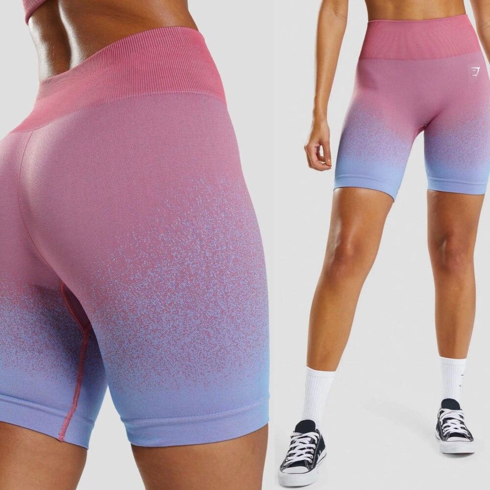 Gymshark Adapt Ombre Seamless 7" Cycling Bike Shorts Pink and Purple Size M